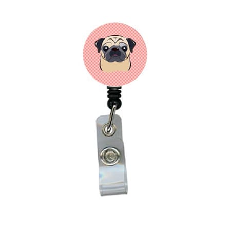 Teacher&Aposs Aid Checkerboard Pink Fawn Pug Retractable Badge Reel TE2925546
